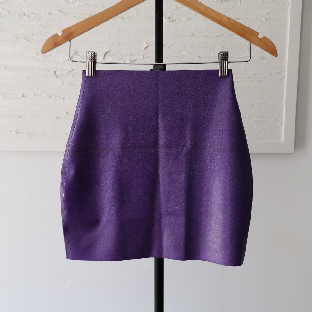 Shhh Couture Latex Mini Skirt in Purple Glitter - UK 8 (US 4 or Small)